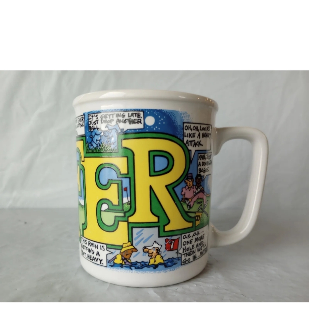 - Treasure Masters Golfer Comedy Cartoon Golf Coffee Mug 1986 Peter Vintag…